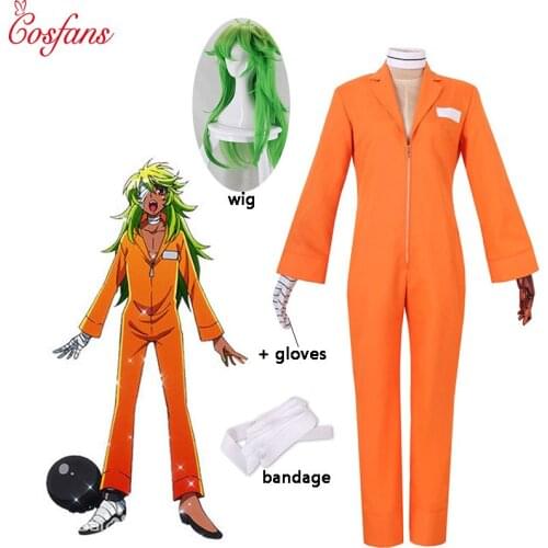 New Detentionhouse Nanbaka Niko No.25 Prison Clothes women men Cosplay Costume Halloween Cosplay Costume wig and gloves bandage