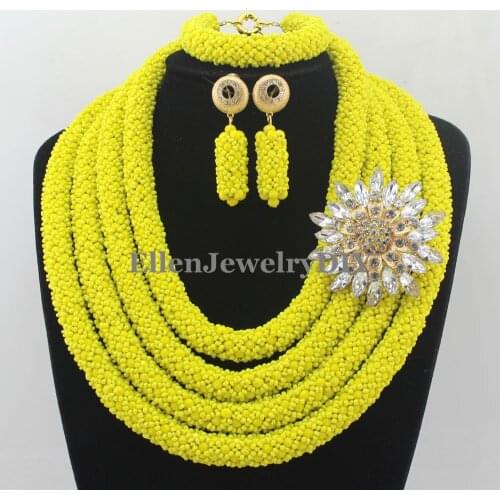 Charming Statement Necklace Nigerian Wedding African Beads Bridal Jewelry Set Crystal Jewelry Set Womens Jewellery Set W12672
