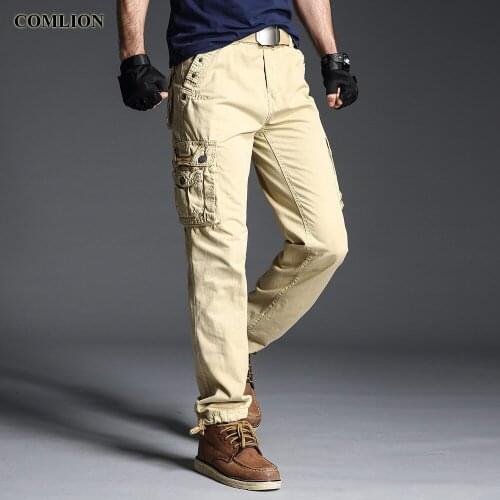 Original COMLION Cargo Pants Multi Pocket Men Casual Pants Men Solid Color Cotton Long Pants Plus Size Fashion Work Trousers F42