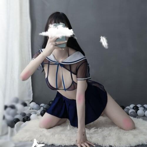 JIMIKO sexy school girl uniform see through lingerie ultra short skirt erotic cosplay slutty costumes sailor School Girl outfit