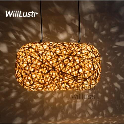 Willlustr modern bamboo pendant lamp wood suspension light handmade lighting cocoon hanging light hotel restaurant lounge