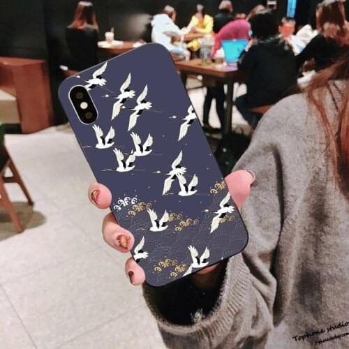 Ukiyoe Mobile Phone Case iPhone 12 pro max Chinese Style iPhone 11 Case Soft Crane iPhone 11 Pro Phone Case Ancient Wind Crane