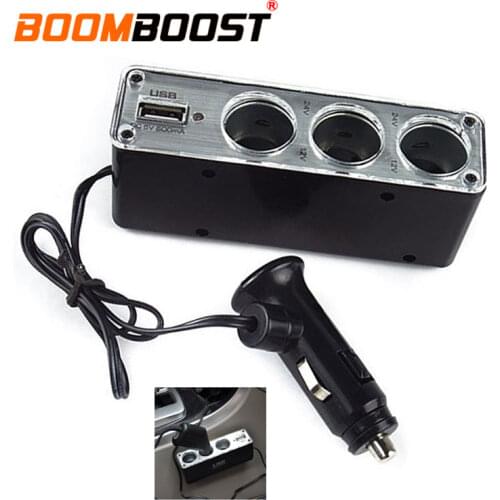Charger Power Adapter Plug DC 12V Triple socket with one USB 3 Way Auto Socket Splitter 12V Car Cigarette Lighter