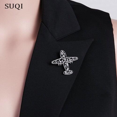 SUQI Vintage personality fashion aircraft Brooches Rhinestone Enamel Brooch for Womens Brooches Pin Jewelry coat accessories