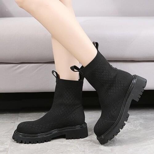 Autumn Winter Fashtion Platform Round Head Women Short Boots Square Heel Set Feet Punk Cloth Womens Casual Ankle Botas De Mujer