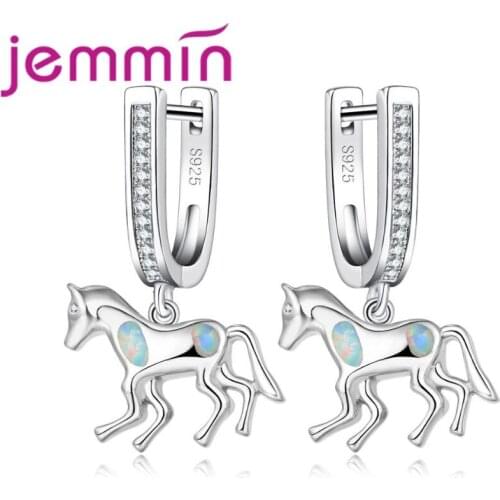 Charm Animal Horse Design Blue Fire Opal Earrings For Party Jewelry 925 Sterling Silver Women Wedding Dangle Earring