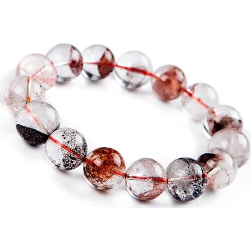 Genuine Natural Red Phantom Quartz Stone Women Crystal Clear Round Beads Bracelet 14mm