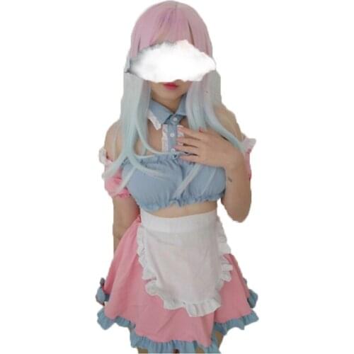 2021 New Womens Erotic Lingerie Japanese Two-dimensional Maid Uniform Suit Sweet Pink Student Cosplay Costume Sexy Tassel Skirt