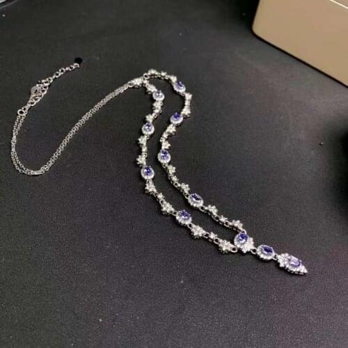 Fashion geometry Natural blue tanzanite gem Pendant necklace S925 sterling silver Natural gemstone necklace girl party jewelery