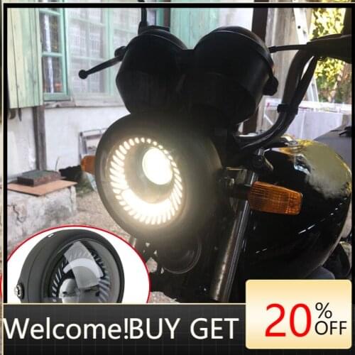 1x White blue 6.5'' Motorcycle Cafe Racer Universal LED Protection Headlights High Low Beam LED headlight Motorcycle accessories