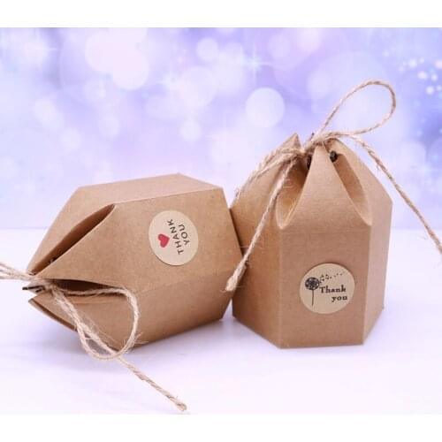 10pcs/lot DIY Kraft Gift Boxes & Bag Wedding Candy Box Cake Box with Thank you Stickers