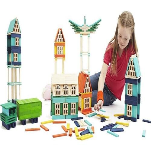 100pcs Wooden creative stacking high-rise building block childrens intellectual power toy assembly pile tower construction game