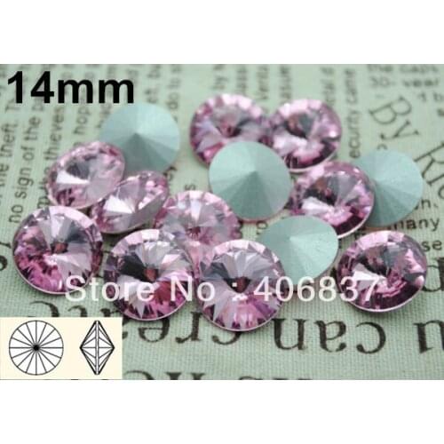 100pcs/Lot, 14mm Light Rose Crystal Rivoli Stones, Free Shipping! Chinese Top Quality Crystal Rivoli