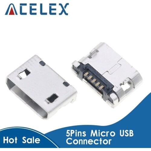 100Pcs/Lot Micro USB 5P 5-pin DIP2 Long Micro USB Jack 5Pins Micro USB Connector Tail Charging Socket For Phone DIY Accessories