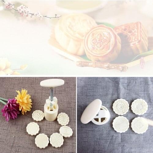 3D Flowers Stamps Round Mooncake Mold Plastic Hand Pressure Maker Mould Cake Decorating Tools Pastry Mooncakes Hand DIY Tool
