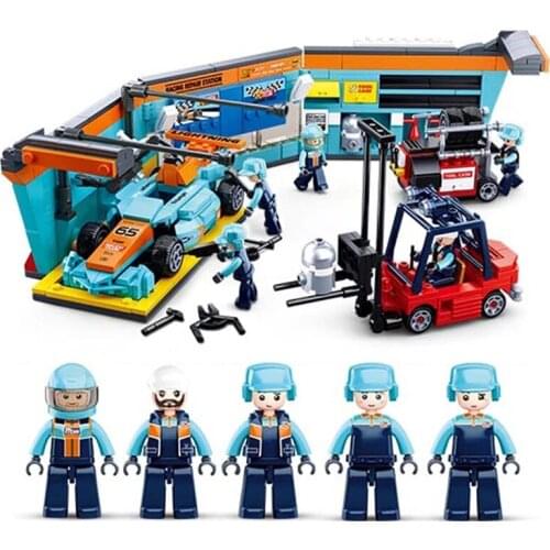 555 PCS F1 Racing Model Building Blocks Toys Childrens Educational Assembling Aurora Repair Station Bricks Baby Toys Gifts