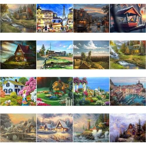 5D Diamond Full Round Drill Diamond Painting Forest Hut Villa Landscape Embroidery Mosaic Cross Stitch Winter Home Decor Gift