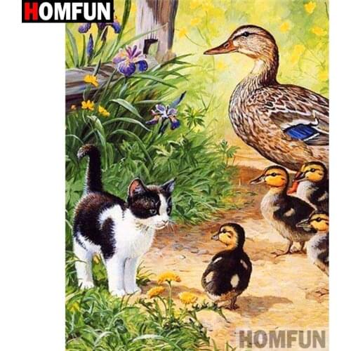 HOMFUN Full Square/Round Drill 5D DIY Diamond Painting "Animal cat duck" 3D Diamond Embroidery Cross Stitch Home Decor A19133