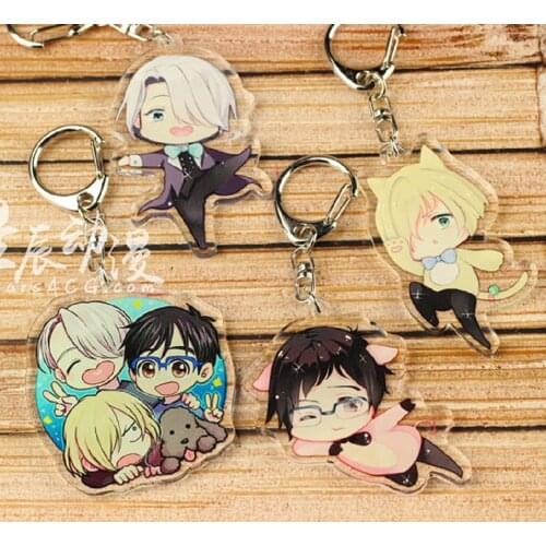 Anime Double-sided Pendant YURI on ICE Keychain Victor Nikiforov Yuri Katsuki Pendant Keyring Cosplay Phone Bag Pendant keychain
