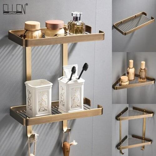 Antique Bronze Bathroom Corner Shelves 2 Layer Solid Copper Wall Bathroom Shelf Shampoo Storage Accessories Shelves ELF44