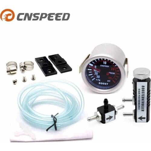 CNSPEED 2"52mm Car Smoke Len Turbo Boost Gauge PSI/In.Hg With Adjustable Auto Turbo Boost Controller Kit 1-30 PSI IN-CABIN