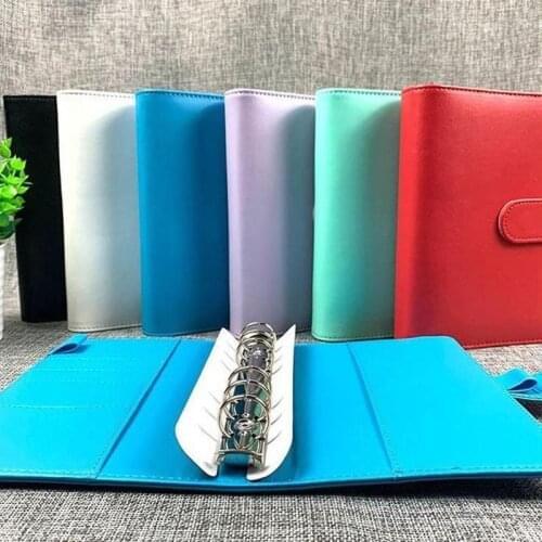 Macaron Color A5 A6 6 Ring Binder Pu Clip-on Notebook Kawaii Journal Stationery Notebook Loose Leather Notebooks Leaf Cover Y5v1