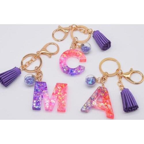 Fashion Creative 26 Initials Letter Pendant Temperament Key Chain Acrylic A To Z Keyrings Car Key Ring Simple Cute Party Gift