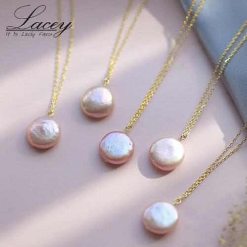 Real 925 Streling Silver Chain Nekclace,Natural Freshwater Coin Pearl Necklace For Women,Fashion Baroque Pearl Necklace Gift