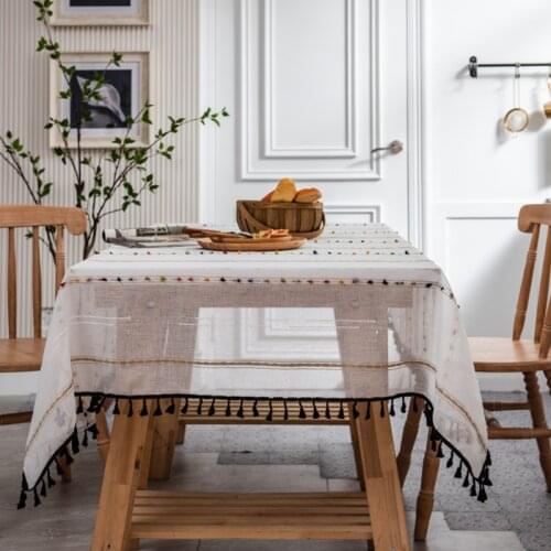Black Tassel Jacquard Tablecloth Linen Cotton Rectangular Coffee Table Cover Towel for Dining Table Rainbow Horizontal cloth