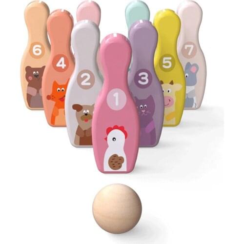 Childrens Fun Wooden Bowling Ball Cartoon Cute Animals Multi-Color Sports Toys Outdoor Leisure Grip Ability Board Game Gift