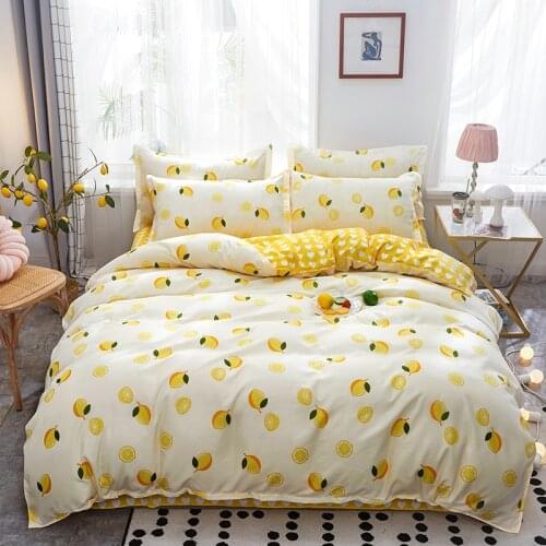 Bedding Set, 220x240 Duvet Cover Pillowcase 3pcs ,Yellow Fruit Pattern 135x200 Child Quilt Cover Single Double Queen King Size