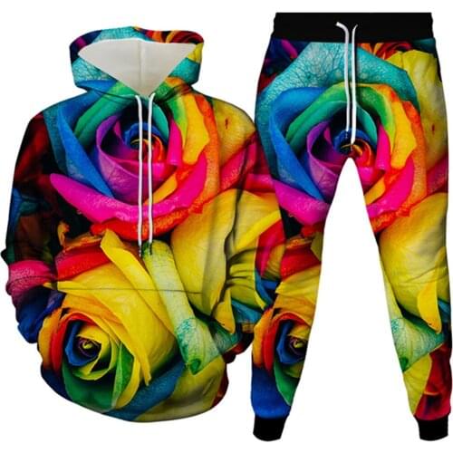 Men Hoodies Trousers 2Pc Suit Colorful Art Vortex Flower Black Hole Print Women Fashion Tracksuit Sets Casual Clothes Size S-6XL