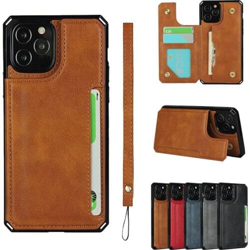 Magnetic Buckle Multi Card Holders Leather Case For iPhone 12 Pro Max 12 Mini 11 Pro Max Case Wallet Stand Shockproof Back Cover