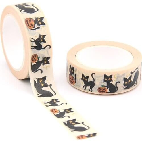 NEW 1PC 15MM*10M Halloween Black Cat Washy Tape DIY Scrapbooking Paper Photo Album Adhesive Masking Tape