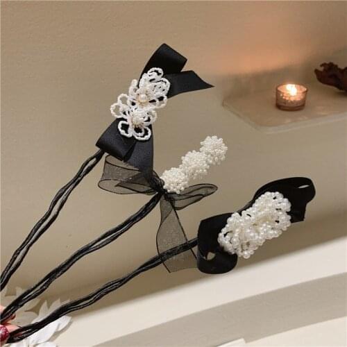 2021 spring Korean new ball head set hair device net celebrity lazy pearl diamond braided hair style artifact girl