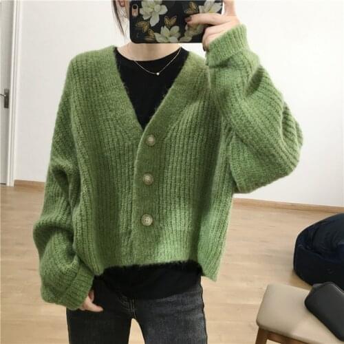 OHRYIYIE New Arrival Casual Single Breasted Cardigan Sweater Women 2021 Autumn Winter Warm Knitted Sweaters Female Loose Coats
