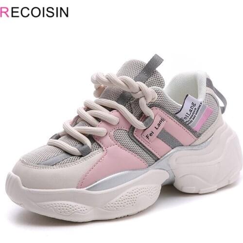 RECOISIN 2020 Autumn Sneakers Women High Quality Breathable Mesh Flats Shoes For Women Lace-up Basket Femme Casual Ladies Shoes