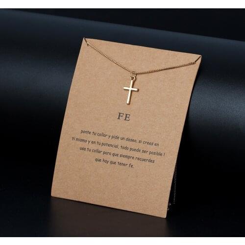 Wish Card Gold Color Cross Shape Pendent Charm Necklace Necklace Lucky Gifts For Women Wish Card Adjustable Jewelry EY447
