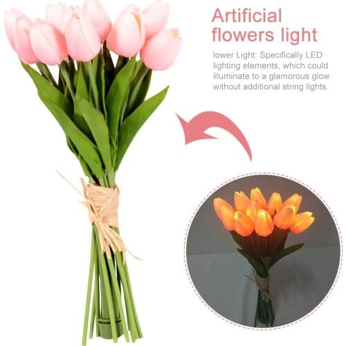 Bedside Tulips Artificial Flowers Hotel Bedroom Wedding Real Touch Banquet Gift Living Room Garden Home Decor LED Night Light