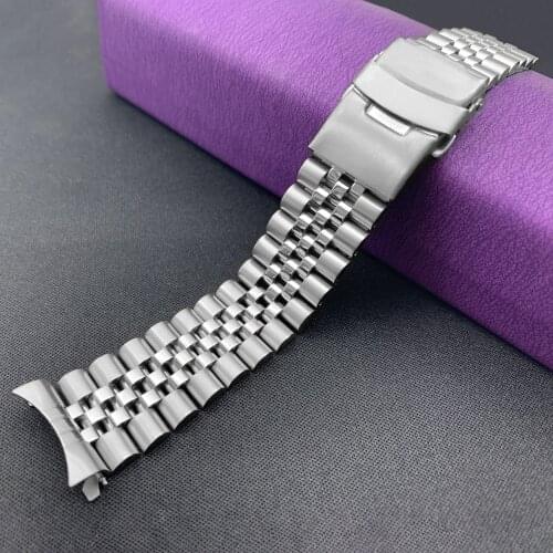 20/22mm Stainless Steel Watchband Curved End Strap Fold Buckle Clasp Wrist Belt Bracelet Silver For Seiko Watch Accessories