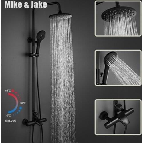 Luxury constant black shower set rainfall shower thermostatic bathtub square shower mixer set Bath Shower hot and cold Faucet