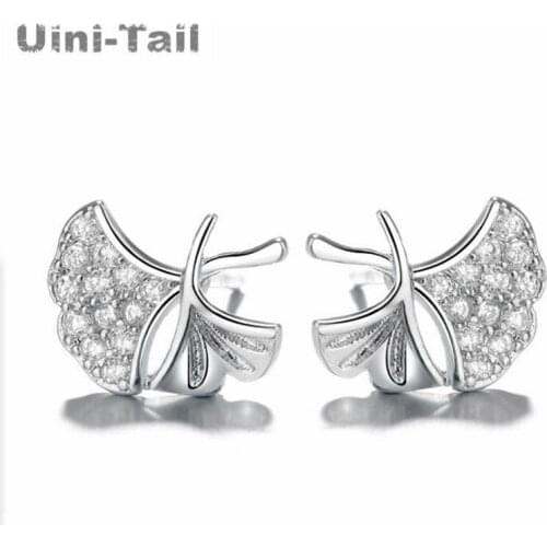 Uini-Tail hot sale new 925 sterling silver simple art micro-inlaid ginkgo leaf earrings elegant fresh compact high quality ED784