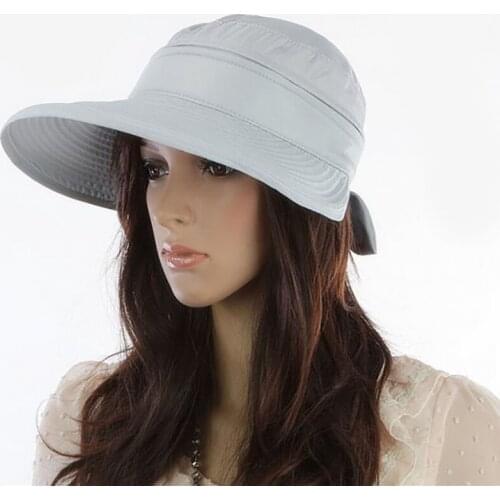Women Bowknot Sun Hat Summer UV Protection Flat Top Baseball Cap Wide Brim Beach Visor Caps Double Use Detachable Empty Top Hats