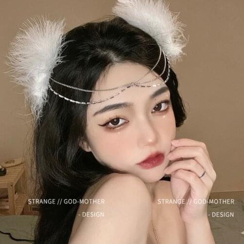 Feather hairpin side hairpin Sen hair ornaments ancient style hanfu headdress plush accessories immortal forehead ornaments