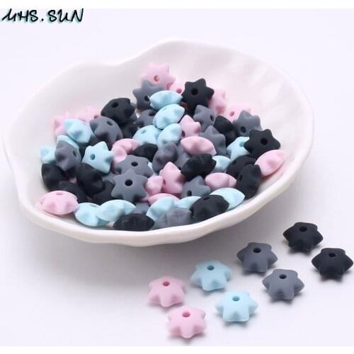 MHS.SUN Baby Loose Silicone Beads for Teething Necklace Six-pointed Star Beads Chewable BPA Free Silicone Jewelry 50Pcs 10MM