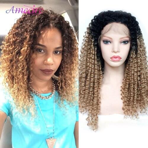 Synthetic Deep Wave Lace Frontal Wigs Heat Resistant Looking Natural Ombre Brown Wigs For Black Women