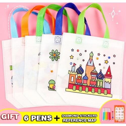 DIY Environmental Protection Graffiti Bag Handmade Painting Non-Woven Bag for Children Arts Crafts Color Filling Drawing Toy