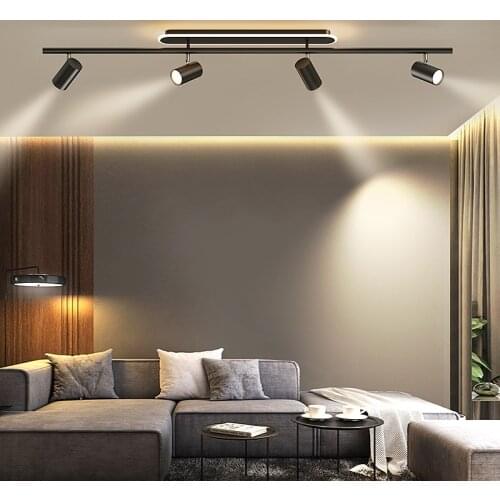 Led Rectangle Modern Chandelier With Spotlights For Living Room Bedroom Lights Lighting Decor Black White Lustre Kitchen Fixture