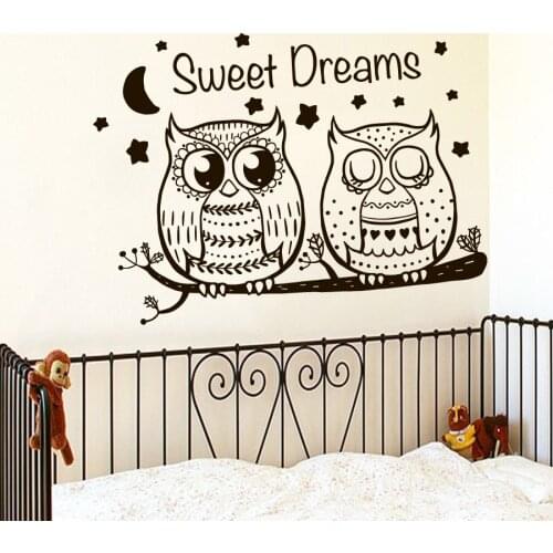 Sweet Dreams Two Cute Owls Wall sticker Vinilos Decorativos Wall Decal For Kids Rooms Animal Stars Moon Pattern SYY010