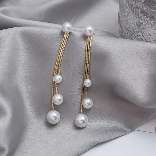Ximei Grain Pearl Earrings Long chain tassel Earring Korea style for Women Girls For gift Ear stud